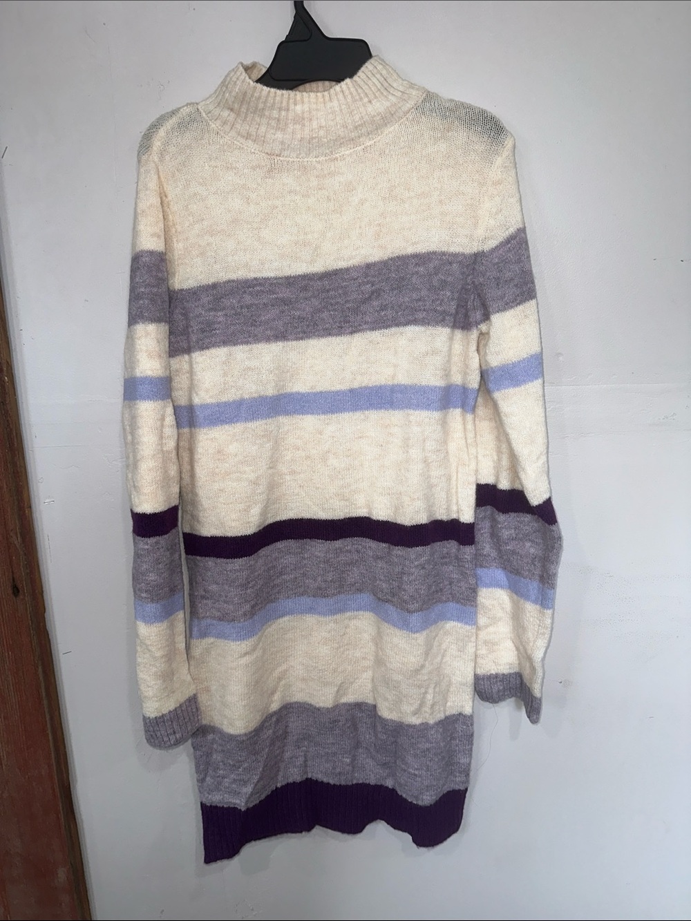 miami Cream, Lavender & Purple Striped Turtleneck Sweater Dress